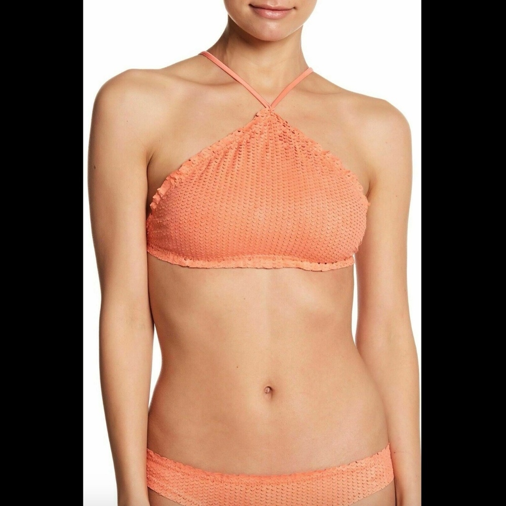 NWT $106 Vix Scales Halter Bikini Top Salmon Large
